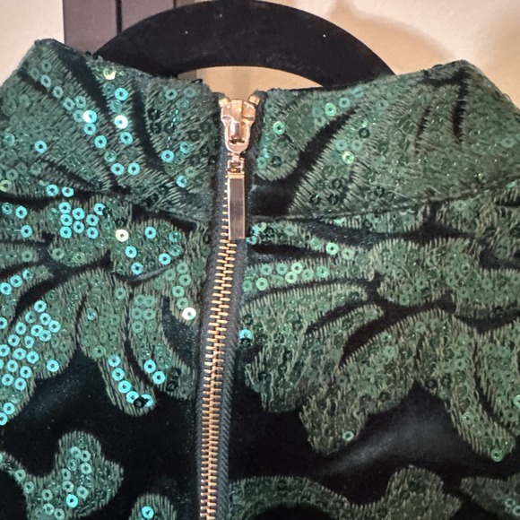 Venus Dress Women Dark Green Sequin Velvet Long Sleeve Mini Party Glam Size 8 - Picture 5 of 8